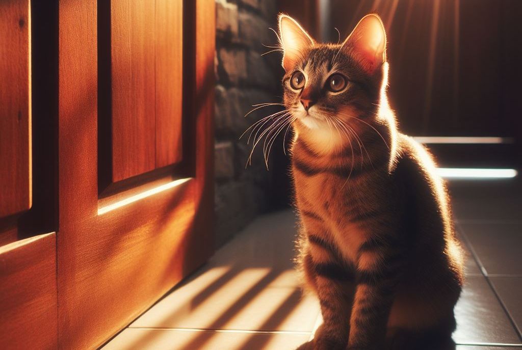 chat devant la porte